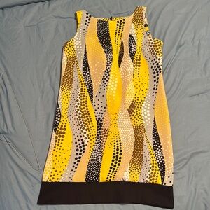 Kim Rogers Vibrant Yellow and Black Patterned Midi Dress